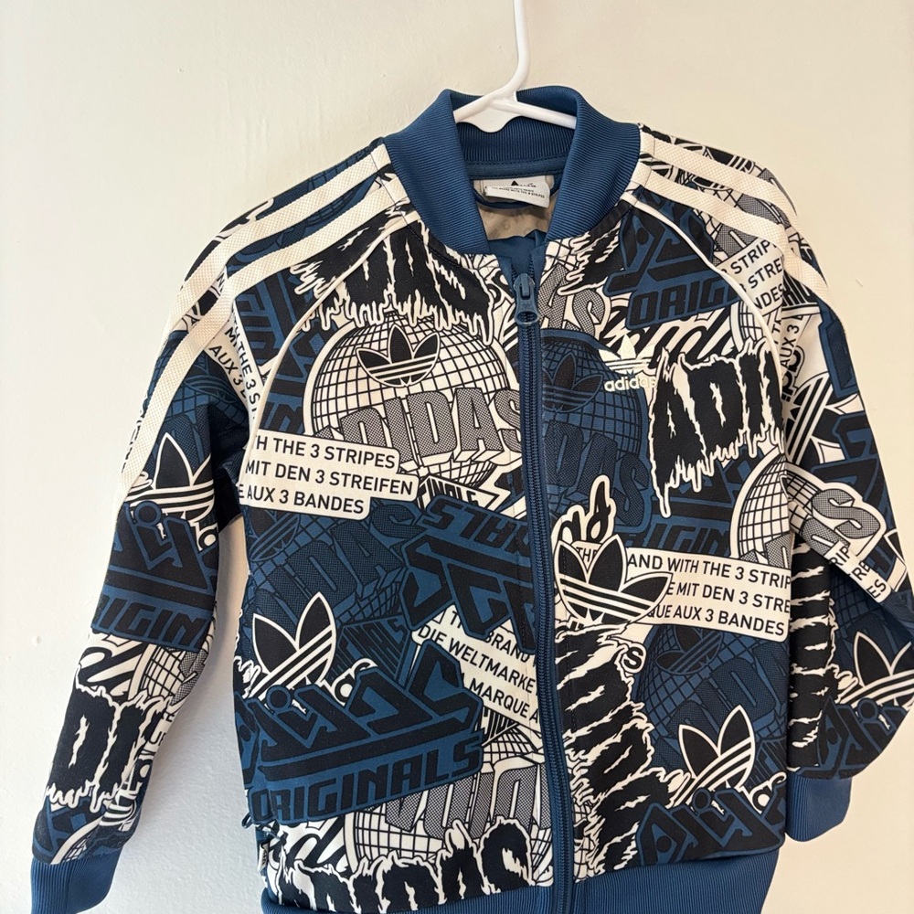 adidas Blue White Graphic Kids Track Jacket Vest